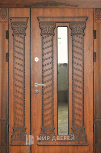 Дверь полуторная из массива со стеклопакетом №87 - фото вид снаружи